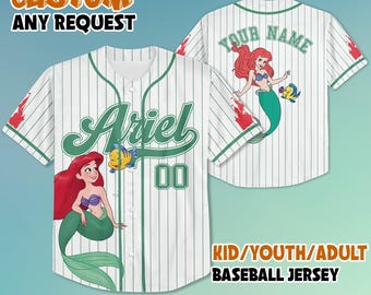Personalized Ariel The Little Mermaid Baseball Jersey, Custom Disney Ariel Princess Jersey Shirt, Disneyland Baseball Team Outfit