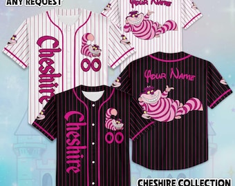 Gepersonaliseerde honkbaljersey The Cheshire Cat, custom Alice in Wonderland jersey-shirt, Disneyland verjaardagscadeau