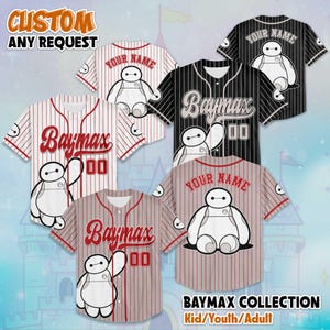 Custom honkbaltrui Big Hero 6 Baymax, Disney Baymax jerseyshirt, Big Hero 6 verjaardagscadeau, cartoon verjaardagscadeau voor kind volwassen