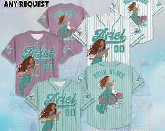 Custom The Little Mermaid Baseball Jersey, Disney Ariel The Little Mermaid Jersey, Disneyland Baseball Team Outfit, Disney Birthday Gift