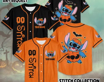 Custom Stitch Halloween Baseball Jersey,  Lilo & Stitch Shirt, Cute Halloween  Outfit, Spooky Stitch Jersey Tee
