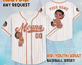 Camiseta de béisbol personalizada de Moana, Camiseta personalizada de Moana de Disney, Conjunto de equipo de béisbol de Disney, Regalo de cumpleaños