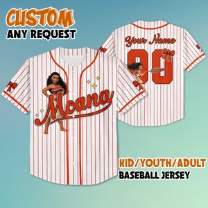 Personalized Moana Bow Baseball Jersey, Custom Disney Moana  Jersey Shirt, Disney Baseball Team Outfit, Birthday Gift