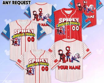 Camiseta de béisbol personalizada de Spidey y sus increíbles amigos, camiseta personalizada de Spidey de Disney, atuendo del equipo de béisbol de Disney