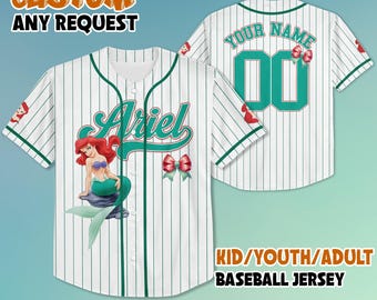 Personalized Disney Ariel Princess Baseball Jersey, Custom Name Ariel Jersey Shirt, The Little Mermaid Baseball Team Outfit, Birthday Gift