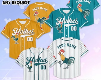 Camisa de beisebol personalizada do Heihei, camisa do Heihei de Moana da Disney, uniforme de time de beisebol da Disney, presente para fãs da Disney