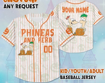 Anpassad Phineas och Ferb Halloween basebolltröja, Phineas och Ferb tröja, basebolllagsoutfit, Halloweentröja