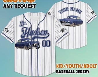 Personalized Disney Cars Doc Hudson Baseball Jersey, Custom Doc Hudson Jersey Shirt, Disney Cars Baseball Team Outfit, Birthday Gift