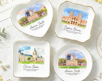 Personalized Photo University Jewelry Dish,Graduation Gift,College Graduation Ring Dish,Custom Trinket Dish, University KeepsakeCollege