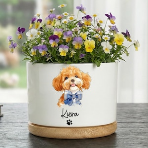 Maceta personalizada con retrato de mascota, maceta personalizada para mascotas, regalo para amantes de los perros, maceta suculenta adorable para decoración de escritorio, regalo para amantes de los perros.
