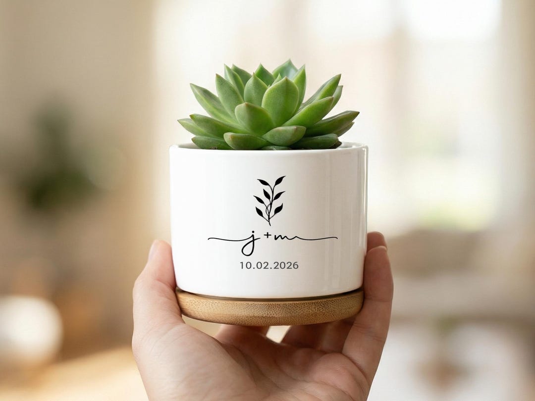 Personalized Ceramic Succulent Planter, Minimal Monogram Initials Pot ...