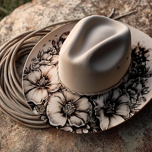Wildflower Hat Burning Pattern - Laser Hat Design for Wide Brim Engraving, Commercial Use (03)