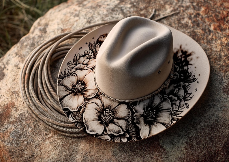 Wildflower Hat Burning Pattern - Laser Hat Design for Wide Brim Engraving, Commercial Use (03)