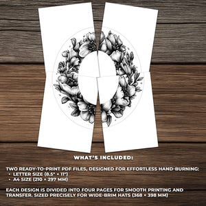 Floral Hat Burning Design PNG for Wide Brim Hats, Laser Engraving Template, Commercial Use (01)