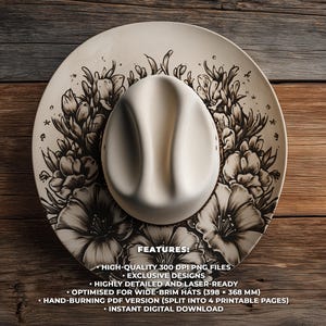 Wildflower Hat Burning Pattern - Laser Hat Design for Wide Brim Engraving, Commercial Use (03)