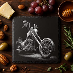 Chopper Motorcycle Laser Engraving Files: Motorbikes PNG Designs Slate Coasters, Glowforge & XTool, Commercial Use