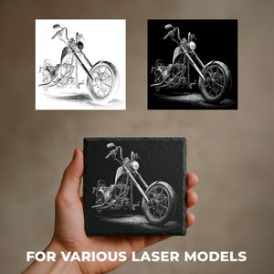 Chopper Motorcycle Laser Engraving Files: Motorbikes PNG Designs Slate Coasters, Glowforge & XTool, Commercial Use