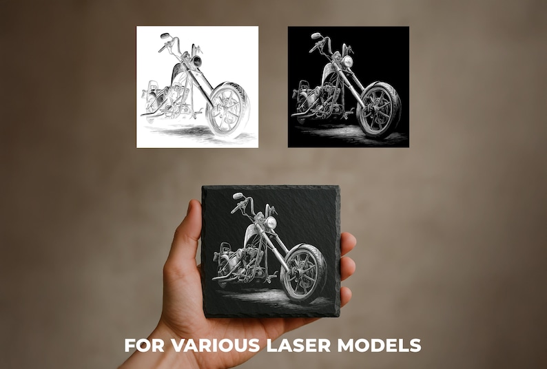 Chopper Motorcycle Laser Engraving Files: Motorbikes PNG Designs Slate Coasters, Glowforge & XTool, Commercial Use