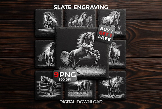 Horse Laser Files: Western Farm Animals XTool & Glowforge Designs for Slate Coasters Engraving (PNG)