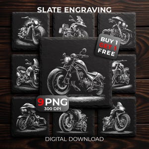 Motorcycle Laser Engraving Files: Motorbikes PNG Designs for Slate Coasters, Glowforge & XTool, Commercial Use