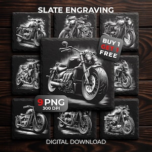 Triumph Motorcycle Laser Engraving Files: Motorbikes PNG Designs for Slate Coasters, Glowforge & XTool, Commercial