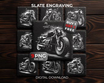 Triumph Motorrad Laser Gravur Dateien: PNG Designs für Schiefer Untersetzer, Glowforge & XTooling
