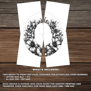 Wildflower Hat Burning Pattern - Laser Hat Design for Wide Brim Engraving, Commercial Use (03)