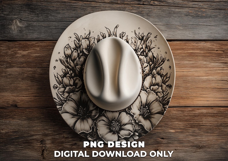 Wildflower Hat Burning Pattern - Laser Hat Design for Wide Brim Engraving, Commercial Use (03)