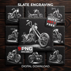 Choppers Motorcycle Laser Engraving Files: Motorbikes PNG Designs Slate Coasters, Glowforge & XTool, Commercial Use