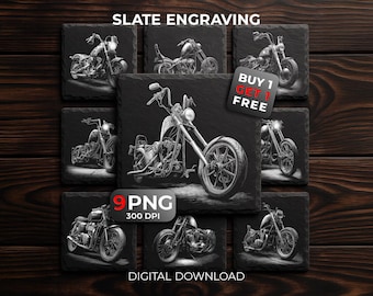 Choppers Motorrad Lasergravur Dateien: Motorräder PNG Designs Schiefer Untersetzer, Glowforge & XTool, kommerzielle Nutzung