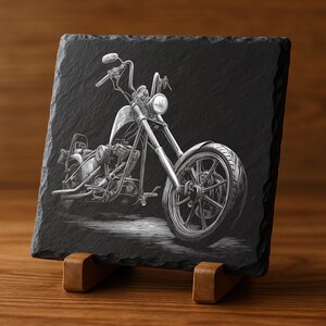 Chopper Motorcycle Laser Engraving Files: Motorbikes PNG Designs Slate Coasters, Glowforge & XTool, Commercial Use