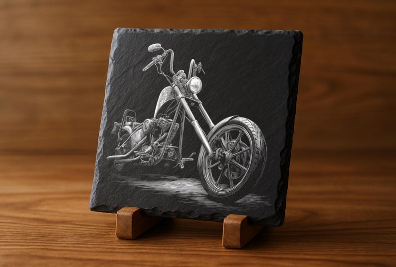 Chopper Motorcycle Laser Engraving Files: Motorbikes PNG Designs Slate Coasters, Glowforge & XTool, Commercial Use