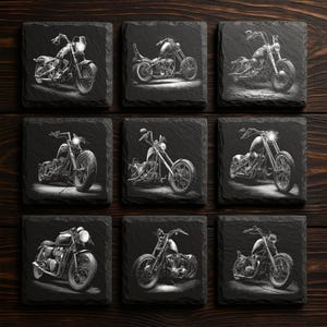 Chopper Motorcycle Laser Engraving Files: Motorbikes PNG Designs Slate Coasters, Glowforge & XTool, Commercial Use