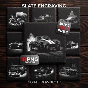 American Cars Laser Engraving Files: Slate Coaster PNG Designs, Glowforge & XTool, Commercial Use