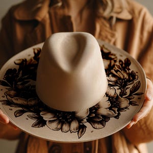 Floral Hat Burning Design PNG for Wide Brim Hats, Laser Engraving Template, Commercial Use (01)