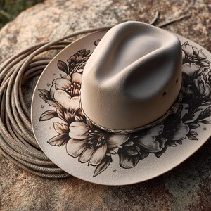 Floral Hat Burning Design PNG for Wide Brim Hats, Laser Engraving Template, Commercial Use (01)