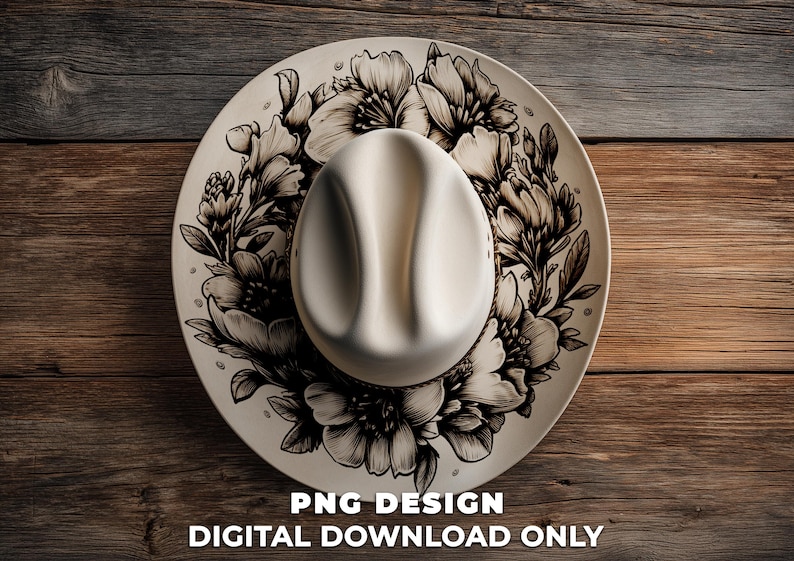 Floral Hat Burning Design PNG for Wide Brim Hats, Laser Engraving Template, Commercial Use (01)