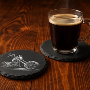 Chopper Motorcycle Laser Engraving Files: Motorbikes PNG Designs Slate Coasters, Glowforge & XTool, Commercial Use