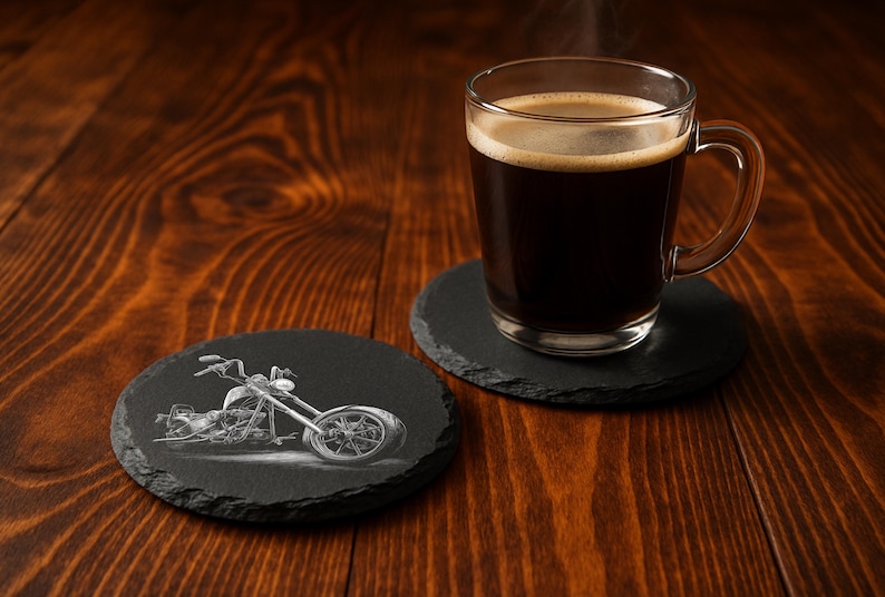 Chopper Motorcycle Laser Engraving Files: Motorbikes PNG Designs Slate Coasters, Glowforge & XTool, Commercial Use