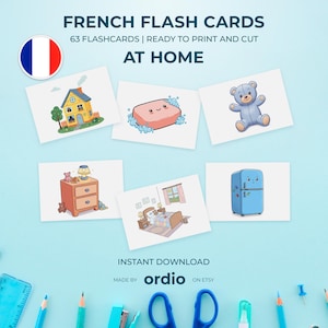 63 At Home French Flashcards, Preschool Materials, Homeschool Printables, Montessori Material for children, Classroom, Digital Download
