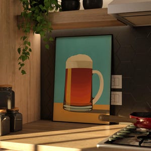 Beer Wall Art, Bar Cart Poster Funky Kitchen Decor, Beer Printable Wall Art