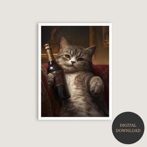 洗練された猫のワイン愛好家デジタルアート