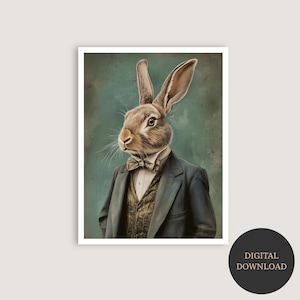 Gediegenes Hase Portrait | Vintage Anzug Kaninchen-Kunst | Digitaler Download