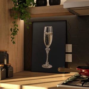Champagneglas muurkunst, barwagen poster funky keukendecor, printbare muurkunst cocktail
