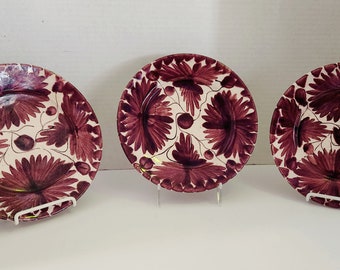 Mexican Vintage Oaxacan Set of 3 Unique Plates 8 5/8" Size Round in Stunning Amethyst Color Marked Mexico