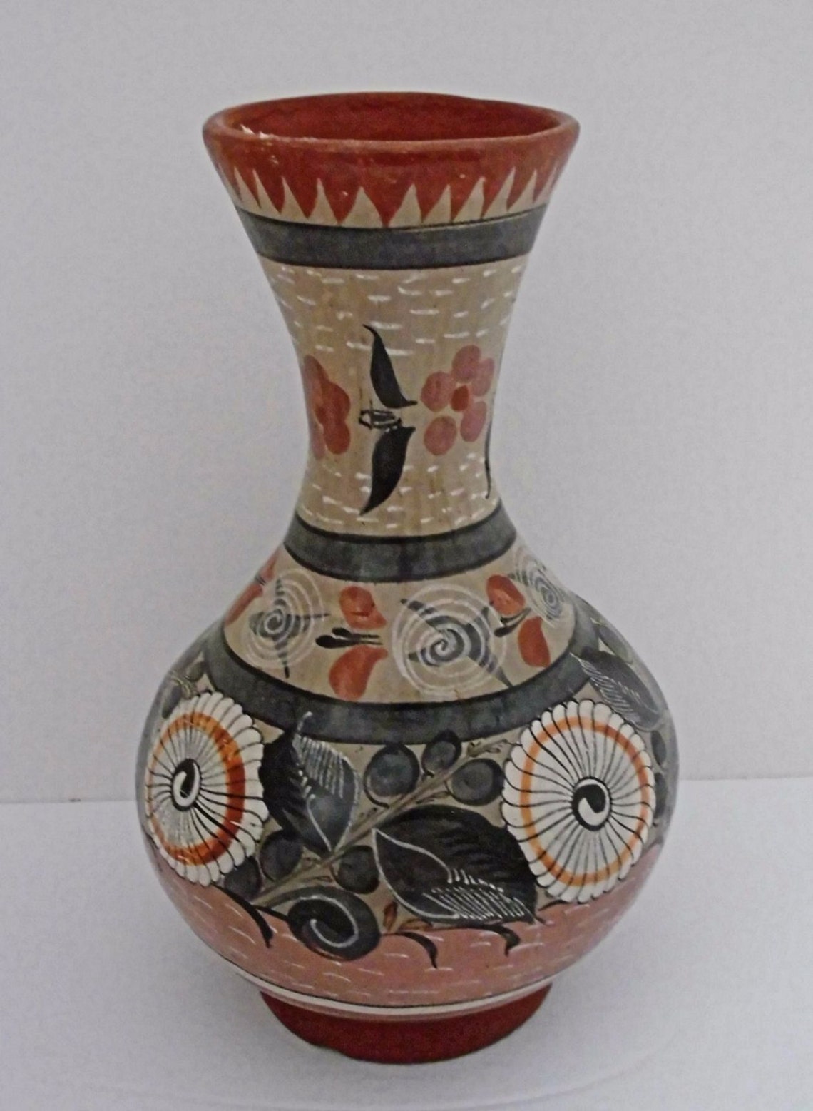Mexican Pottery ceramic vase in the traditional style Tonala Etsy