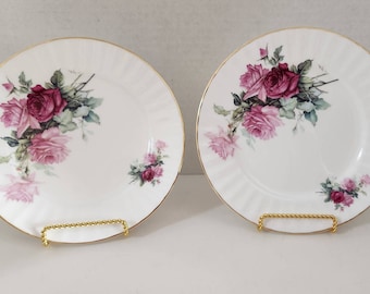 Plate English China "Olympic Rose" Pattern Floral Dessert Plates set of 4 Gold Rims by Royal Patrician ENGLAND