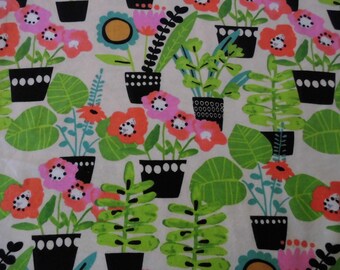 Fabric All Cotton Sewing Flannel BTY Flower Pot pattern Bright vivid colored print