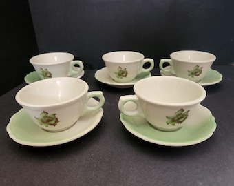 Juego de 5 tazas y platillos de café con diseño de flores del desierto de la marca Restaurant Ware Syracuse China USA