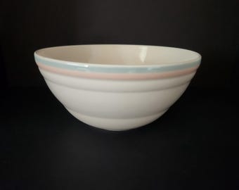 Bowl Mixing or serving Pfaltzgraff 10" Stoneware Discontinued USA Aurora Pink & Blue stripe